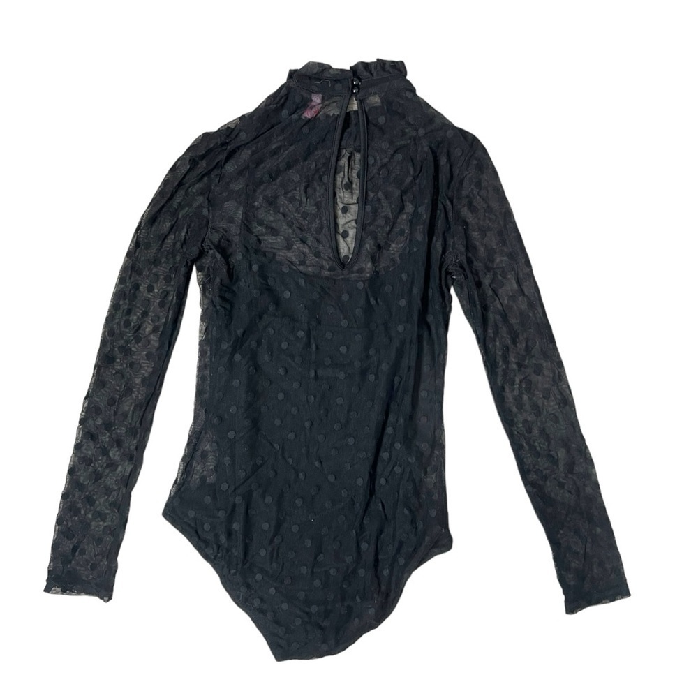 Three Hearts Mockneck Black Dot Mesh Snap Button Bodysuit - Size Small - Picture 14 of 14